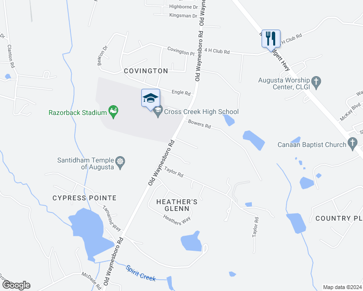 map of restaurants, bars, coffee shops, grocery stores, and more near 1794 Pine Log Road in Augusta