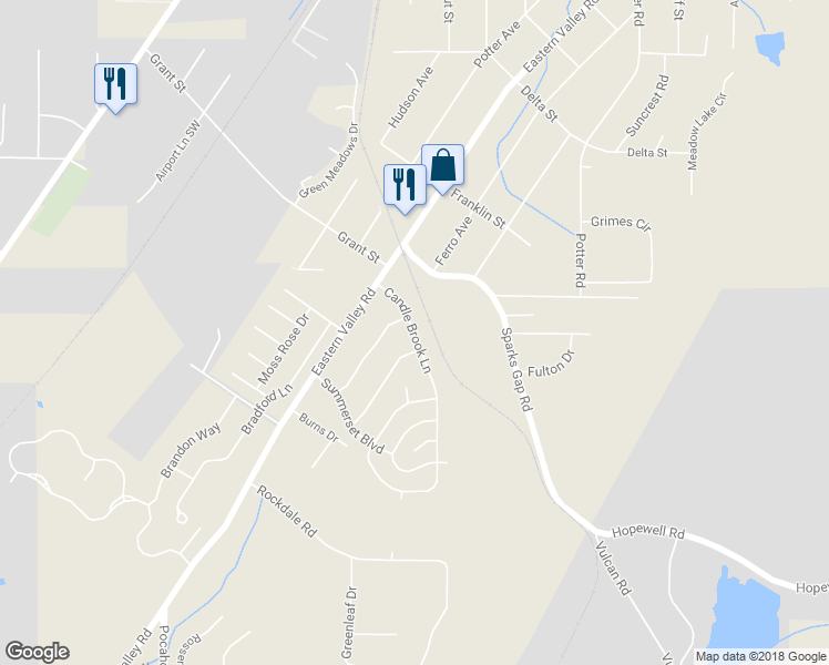 map of restaurants, bars, coffee shops, grocery stores, and more near 4260 Candle Brook Lane in Bessemer