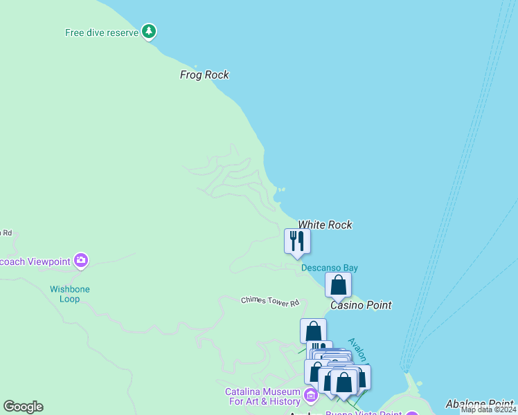 map of restaurants, bars, coffee shops, grocery stores, and more near 41 Camino De Flores in Avalon