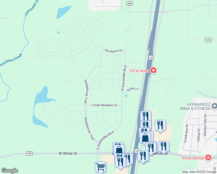 map of restaurants, bars, coffee shops, grocery stores, and more near in Anna