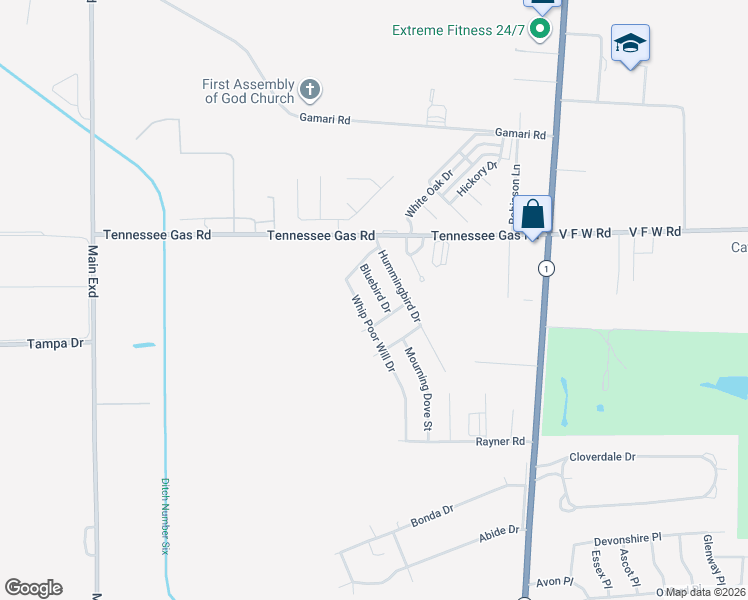 map of restaurants, bars, coffee shops, grocery stores, and more near 2371 Bluebird Drive in Greenville