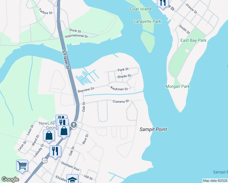 map of restaurants, bars, coffee shops, grocery stores, and more near 315 Kaufman Street in Georgetown
