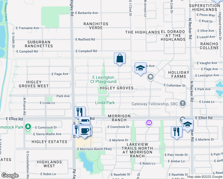 map of restaurants, bars, coffee shops, grocery stores, and more near in Gilbert