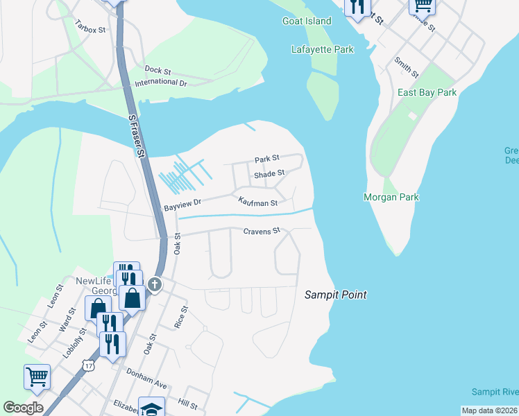 map of restaurants, bars, coffee shops, grocery stores, and more near 315 Kaufman Street in Georgetown