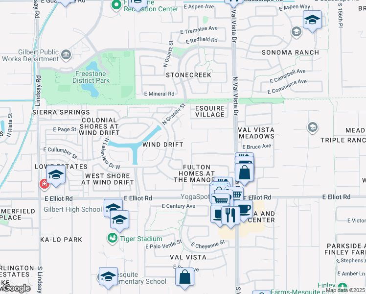 map of restaurants, bars, coffee shops, grocery stores, and more near 1371 East Page Avenue in Gilbert