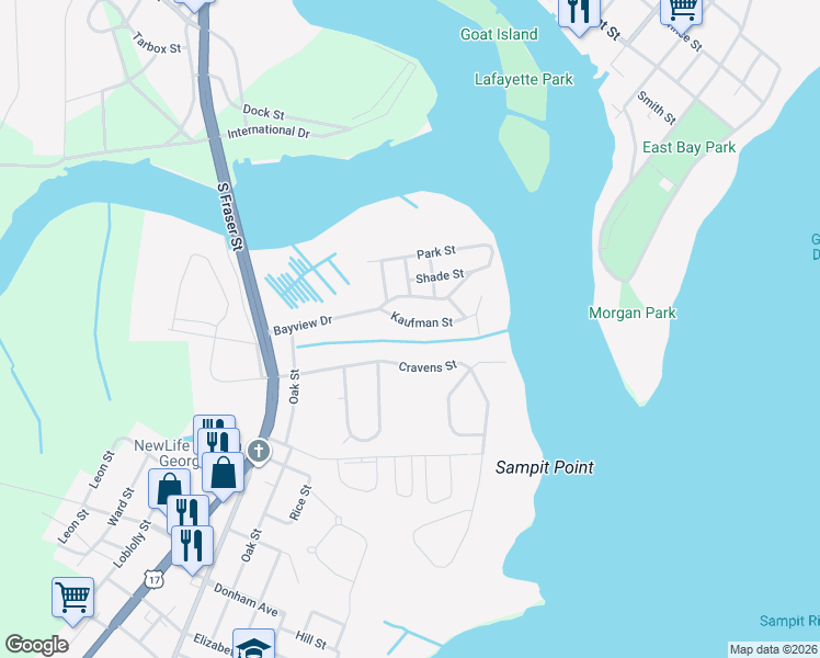 map of restaurants, bars, coffee shops, grocery stores, and more near 315 Kaufman Street in Georgetown