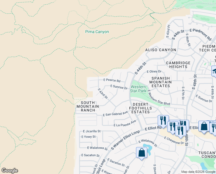 map of restaurants, bars, coffee shops, grocery stores, and more near 4327 East Sunrise Drive in Phoenix