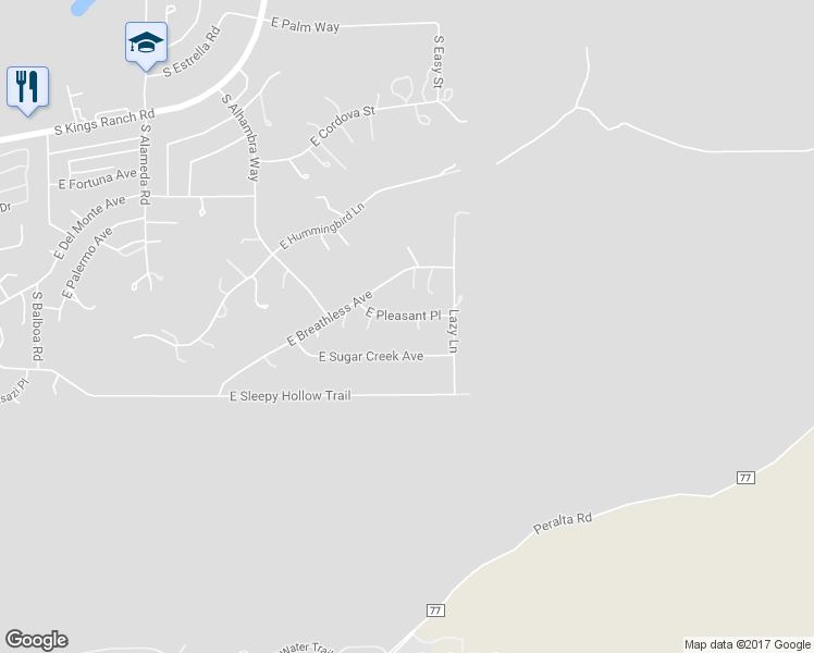map of restaurants, bars, coffee shops, grocery stores, and more near 10995 East Pleasant Place in Gold Canyon