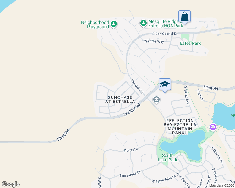 map of restaurants, bars, coffee shops, grocery stores, and more near 18555 West McNeil Street in Goodyear