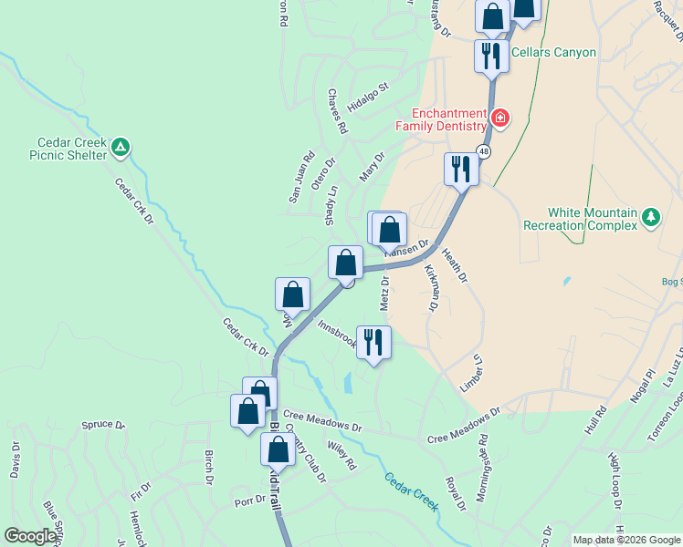 map of restaurants, bars, coffee shops, grocery stores, and more near 1019 Mechem Drive in Ruidoso