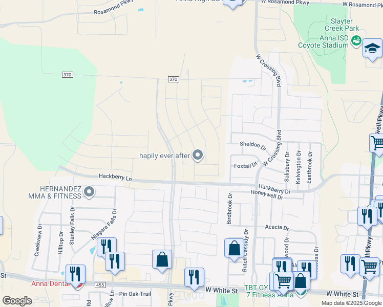 map of restaurants, bars, coffee shops, grocery stores, and more near in Anna