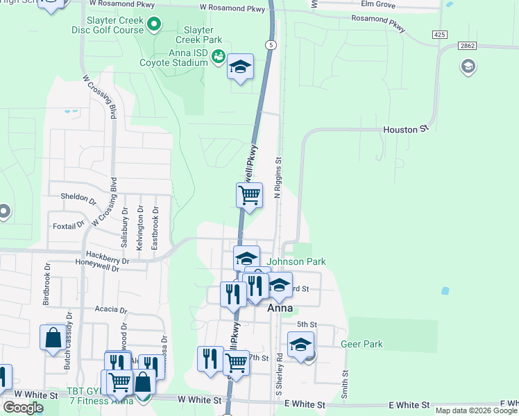 map of restaurants, bars, coffee shops, grocery stores, and more near 606 North Powell Parkway in Anna