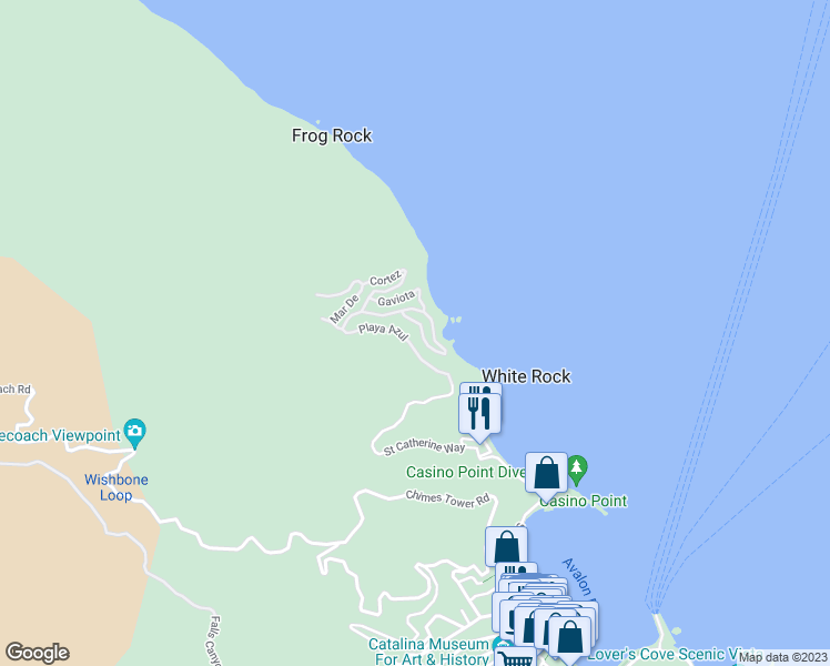 map of restaurants, bars, coffee shops, grocery stores, and more near 97 Playa Azul in Avalon
