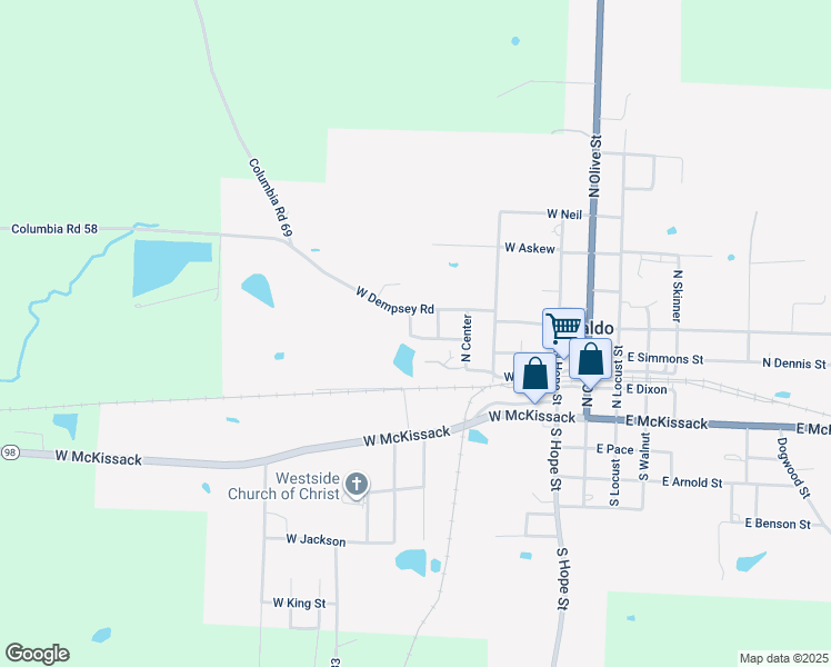 map of restaurants, bars, coffee shops, grocery stores, and more near 506 North Mill in Waldo