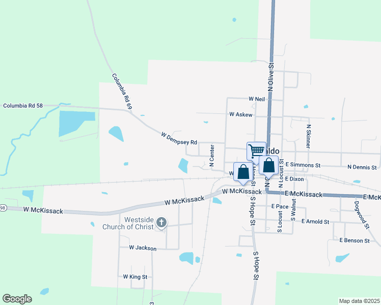 map of restaurants, bars, coffee shops, grocery stores, and more near 506 North Mill in Waldo