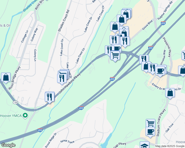 map of restaurants, bars, coffee shops, grocery stores, and more near 201 Ati Parkway in Birmingham