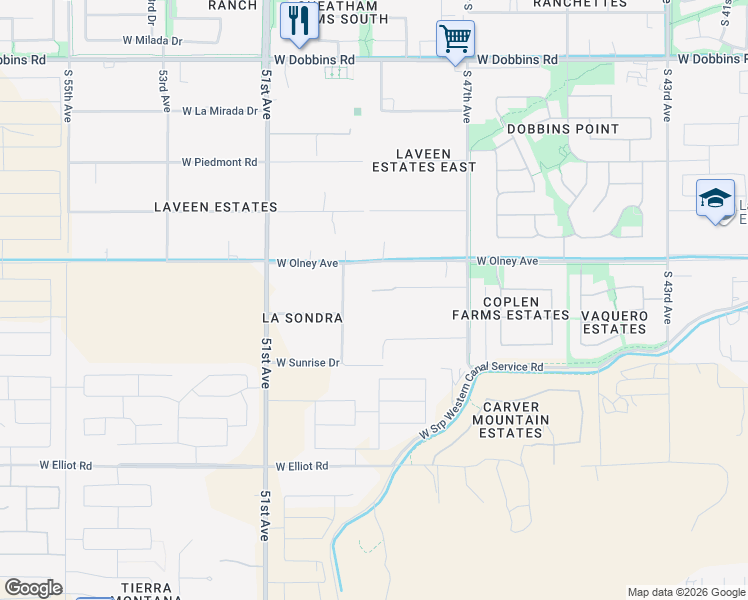 map of restaurants, bars, coffee shops, grocery stores, and more near 10026 South 47th Avenue in Maricopa County