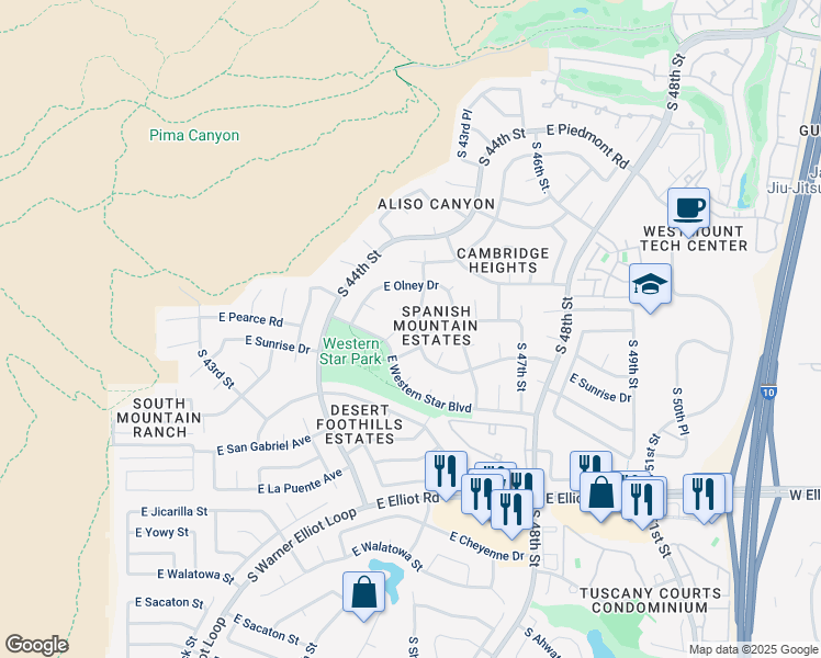 map of restaurants, bars, coffee shops, grocery stores, and more near 4464 East Desert View Drive in Phoenix
