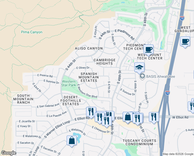 map of restaurants, bars, coffee shops, grocery stores, and more near 4618 East Desert View Drive in Phoenix