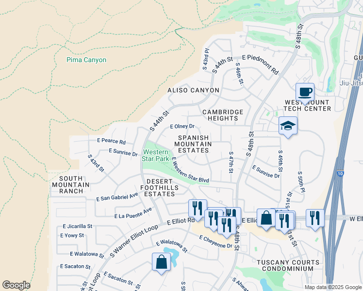 map of restaurants, bars, coffee shops, grocery stores, and more near 4464 East Desert View Drive in Phoenix