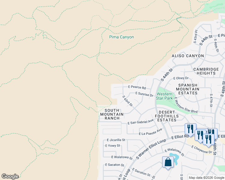 map of restaurants, bars, coffee shops, grocery stores, and more near 4212 East Desert View Drive in Phoenix