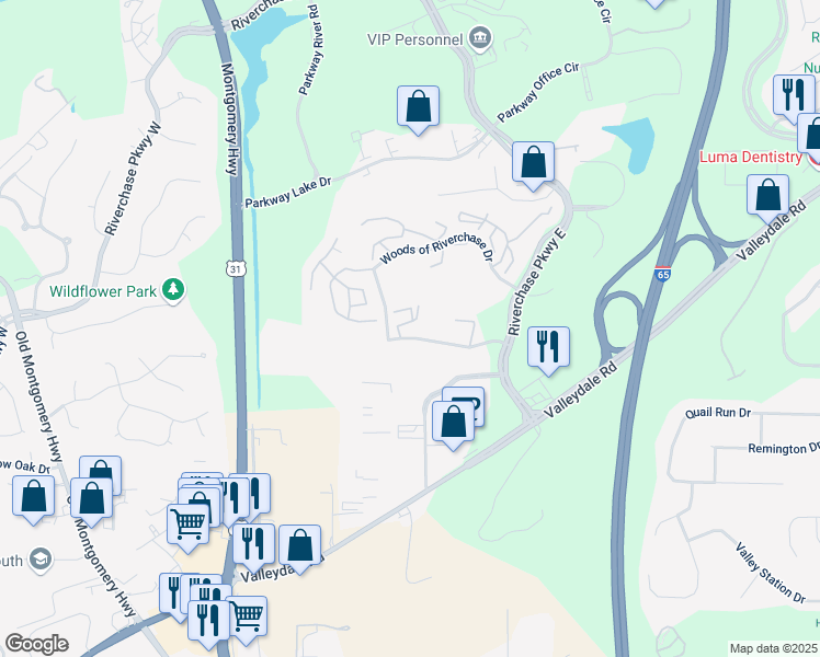 map of restaurants, bars, coffee shops, grocery stores, and more near 214 Sterling Oaks Drive in Hoover