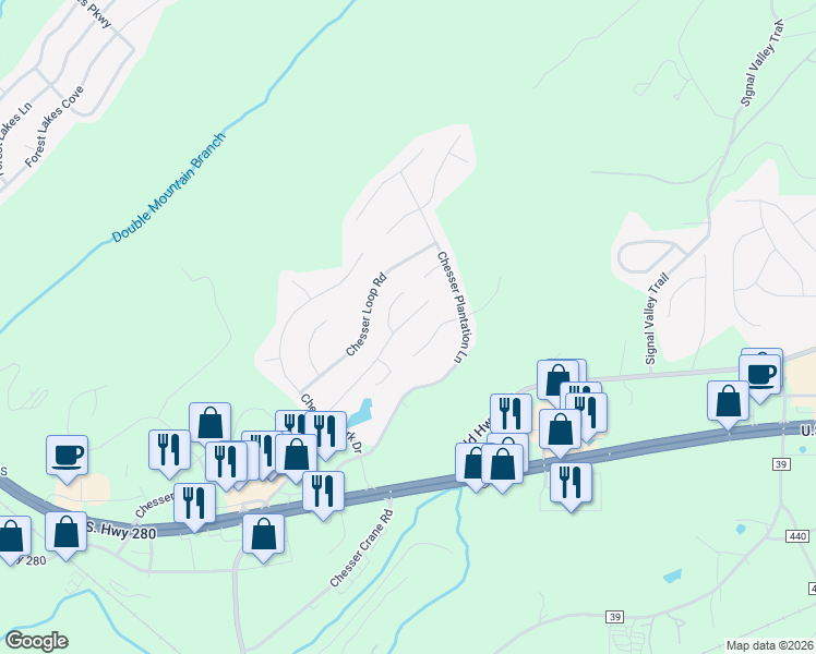 map of restaurants, bars, coffee shops, grocery stores, and more near 520 Chesser Circle in Chelsea
