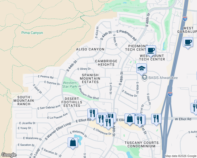 map of restaurants, bars, coffee shops, grocery stores, and more near 4618 East Desert View Drive in Phoenix