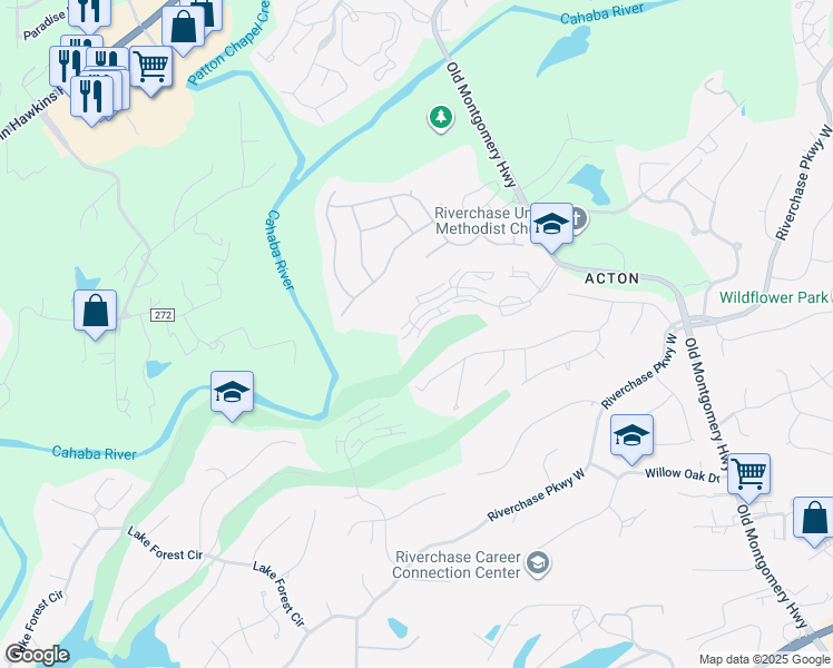 map of restaurants, bars, coffee shops, grocery stores, and more near 418 Chase Plantation Parkway in Hoover