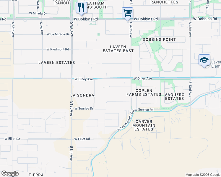 map of restaurants, bars, coffee shops, grocery stores, and more near 10026 South 47th Avenue in Maricopa County