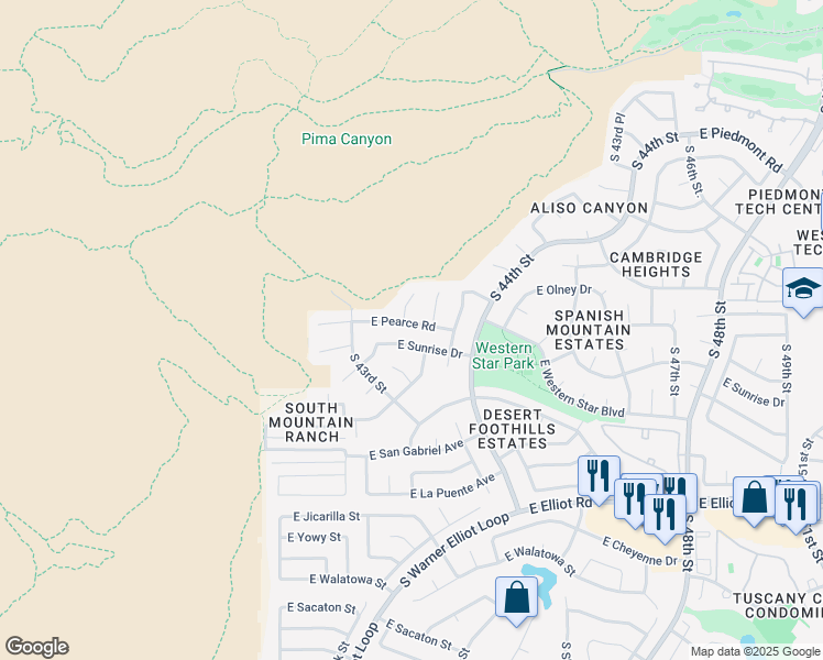 map of restaurants, bars, coffee shops, grocery stores, and more near 4327 East Sunrise Drive in Phoenix