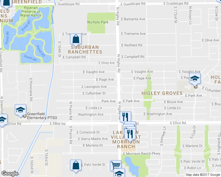 map of restaurants, bars, coffee shops, grocery stores, and more near 3147 Lexington Ave in Gilbert