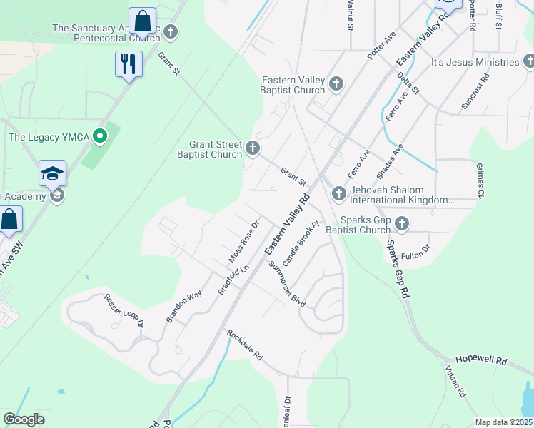 map of restaurants, bars, coffee shops, grocery stores, and more near 4317 Segars Cove in Bessemer