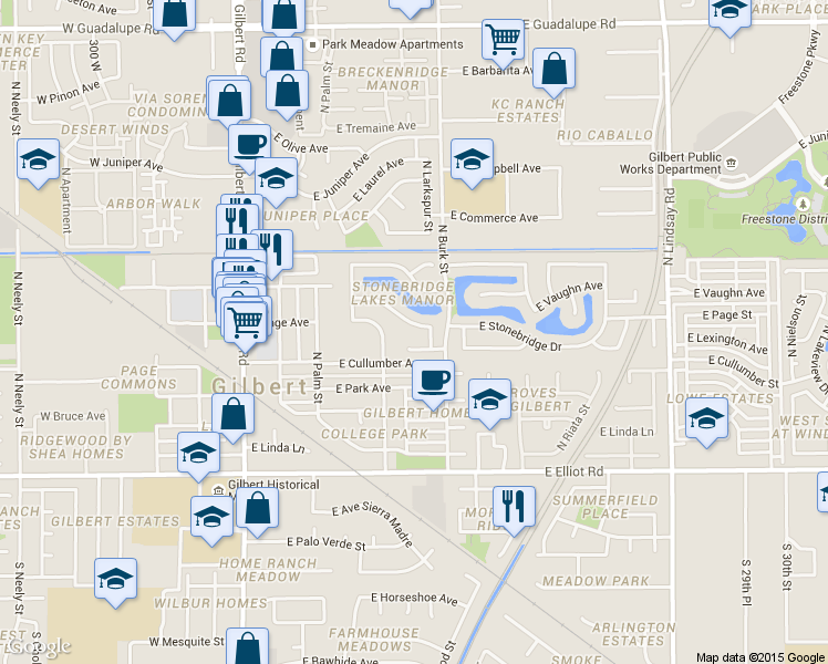 map of restaurants, bars, coffee shops, grocery stores, and more near 325 East Page Avenue in Gilbert