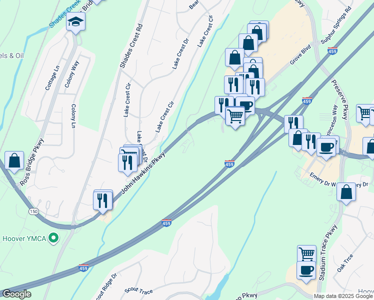 map of restaurants, bars, coffee shops, grocery stores, and more near 201 Ati Parkway in Birmingham