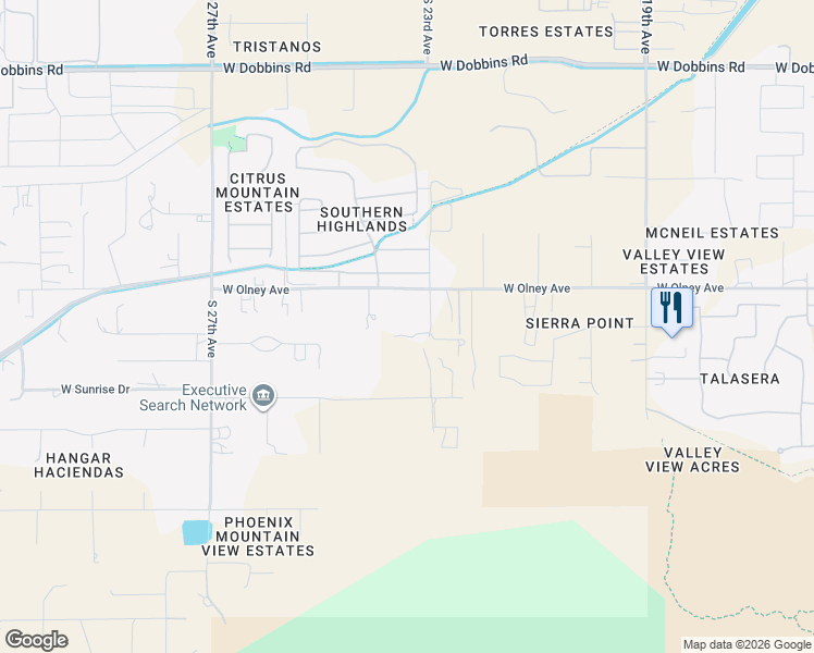 map of restaurants, bars, coffee shops, grocery stores, and more near 10324 South 23rd Avenue in Phoenix