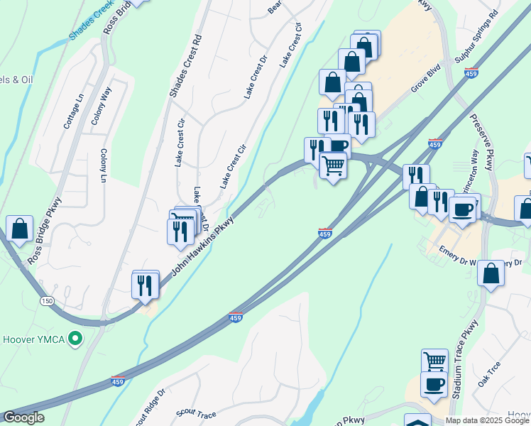 map of restaurants, bars, coffee shops, grocery stores, and more near 201 Ati Parkway in Birmingham