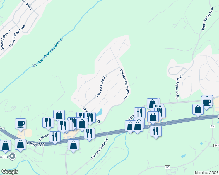 map of restaurants, bars, coffee shops, grocery stores, and more near 237 Chesser Reserve Drive in Chelsea