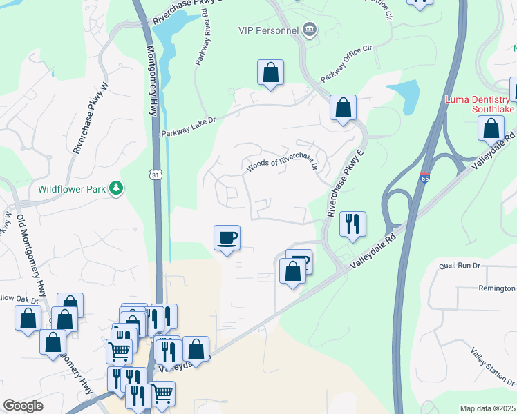 map of restaurants, bars, coffee shops, grocery stores, and more near 214 Sterling Oaks Drive in Hoover