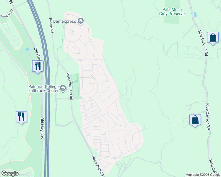 map of restaurants, bars, coffee shops, grocery stores, and more near 35647 Garrano Lane in Fallbrook