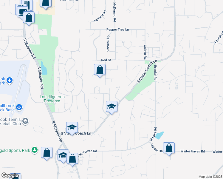 map of restaurants, bars, coffee shops, grocery stores, and more near 2048 Pomegranate Lane in Fallbrook
