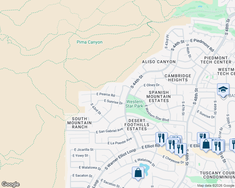 map of restaurants, bars, coffee shops, grocery stores, and more near 10023 South 43rd Way in Phoenix