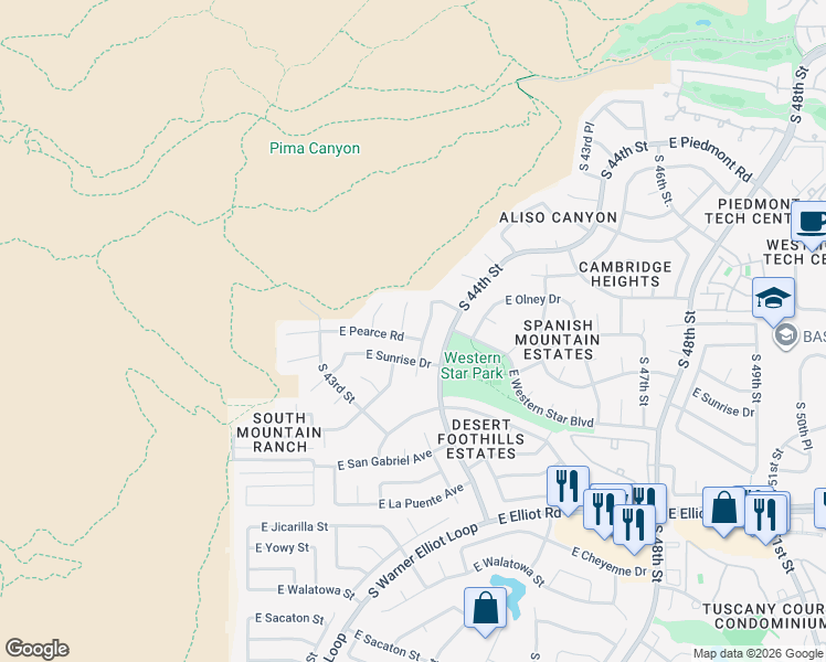 map of restaurants, bars, coffee shops, grocery stores, and more near 10023 South 43rd Way in Phoenix
