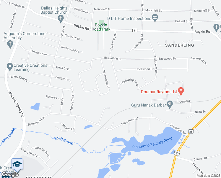 map of restaurants, bars, coffee shops, grocery stores, and more near 4332 Woodvalley Place in Augusta