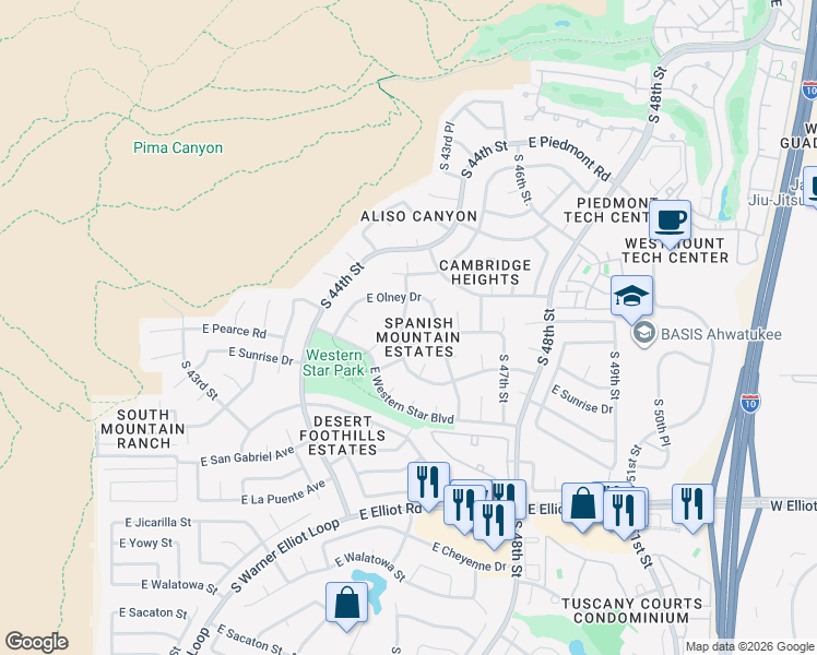 map of restaurants, bars, coffee shops, grocery stores, and more near 10024 South 46th Street in Phoenix