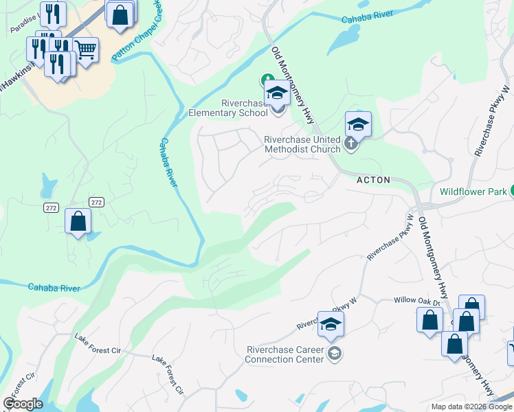 map of restaurants, bars, coffee shops, grocery stores, and more near 441 Chase Plantation Parkway in Birmingham