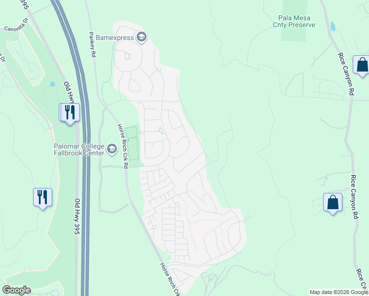 map of restaurants, bars, coffee shops, grocery stores, and more near 35640 Garrano Lane in Fallbrook