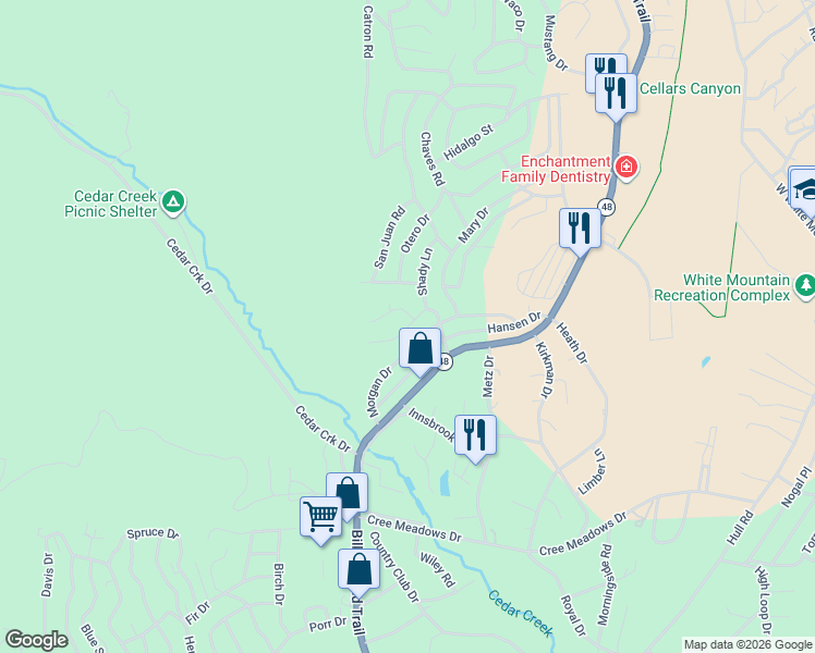 map of restaurants, bars, coffee shops, grocery stores, and more near Lucille Dr in Ruidoso