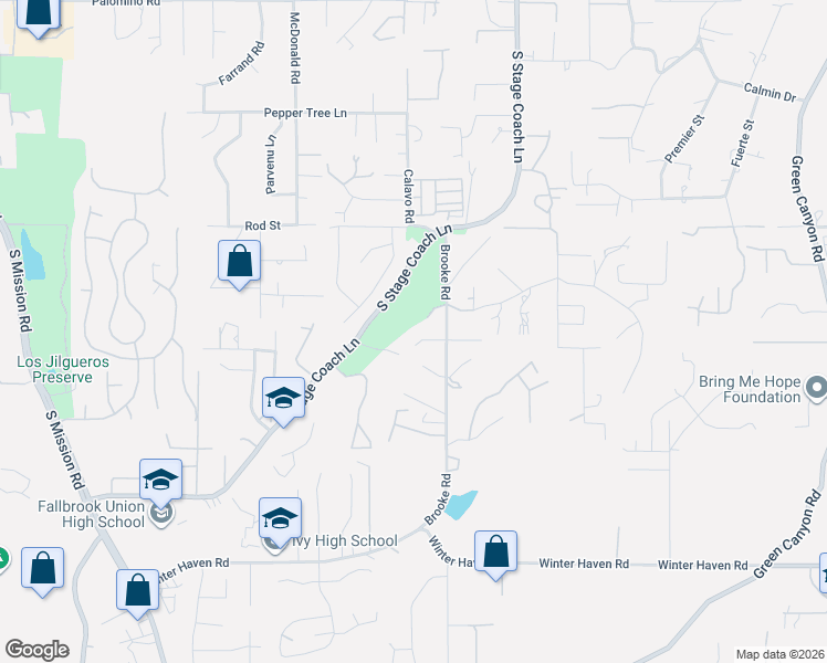 map of restaurants, bars, coffee shops, grocery stores, and more near 1345 Brooke Glen in Fallbrook