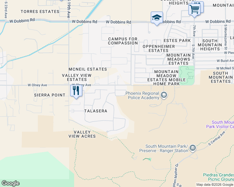 map of restaurants, bars, coffee shops, grocery stores, and more near 1520 W Moody Trail in Phoenix